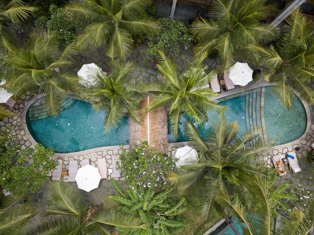 Alaya Resort Ubud Exteriér fotografie Aerial view of the pool at the hotel